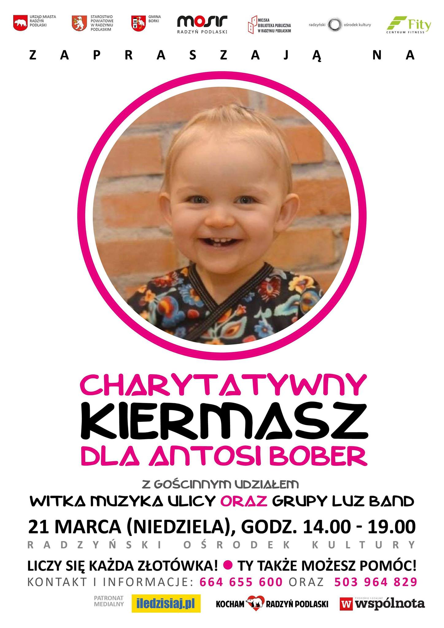 Plakat charytatywny kiermasz dla Antosi Bober